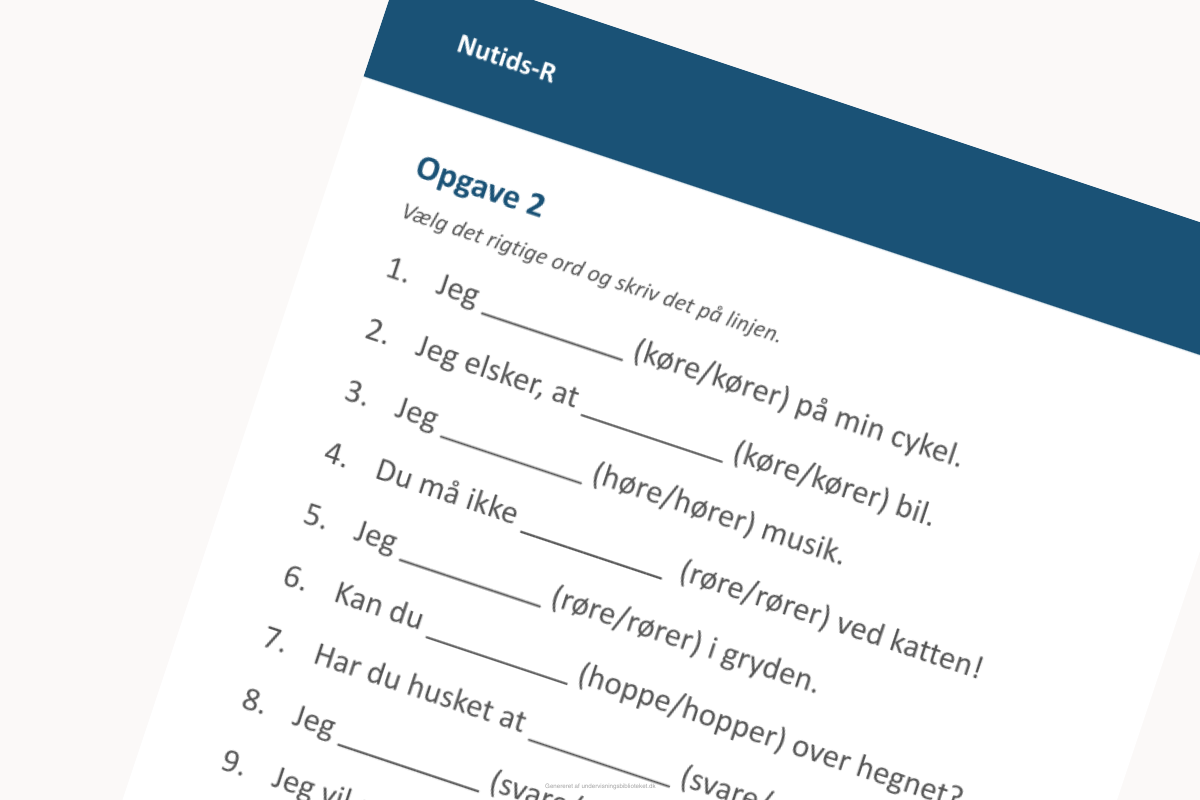 Uddrag fra side 2 af opgaven "Nutids-R"