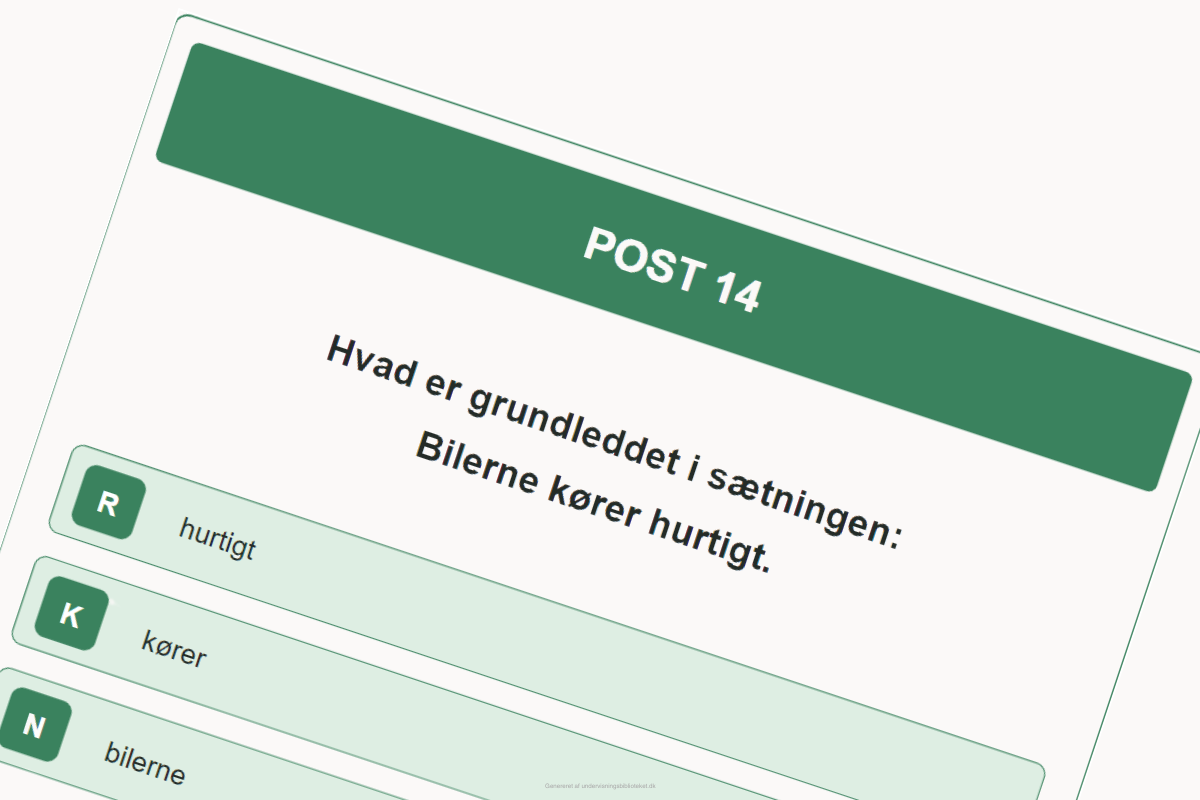 Spørgsmål om udsagnsled og grundled i posteløb til både voksne og børn på mellemtrin og udskoling