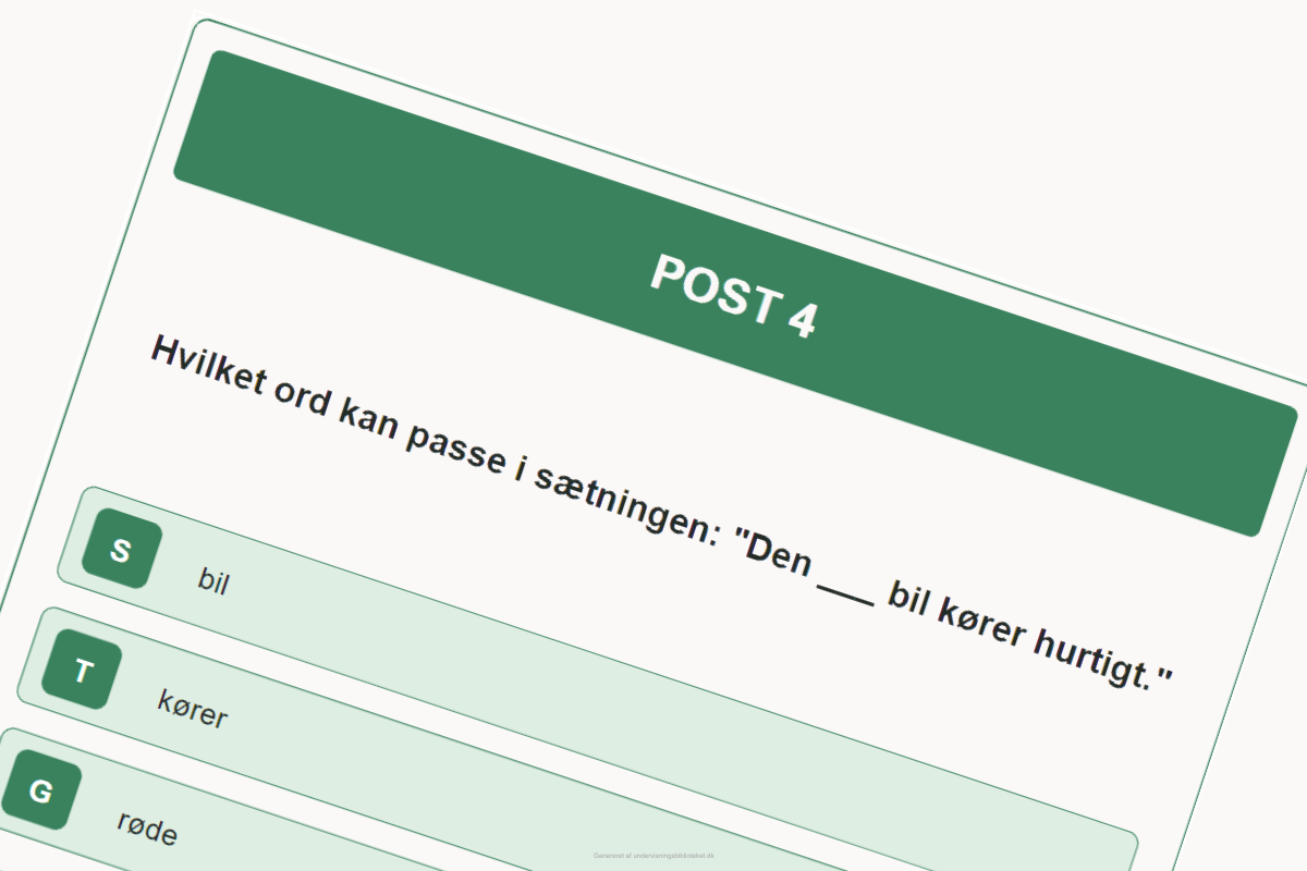 Spørgsmålskort til posteløb på Mellemtrinnet om tillægsord