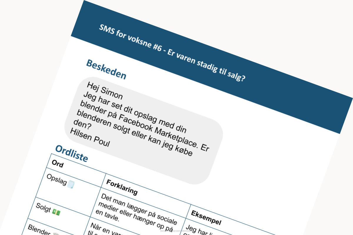Uddrag af arbejdsark fra kompendiet SMS for voksne - Er varen solgt?