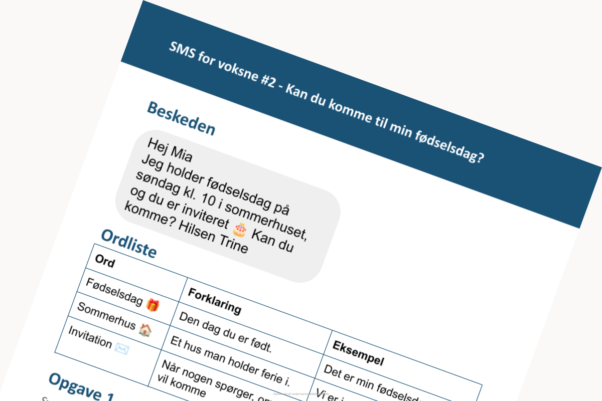 Uddrag af arbejdsark fra kompendiet SMS for voksne - Fødselsdag